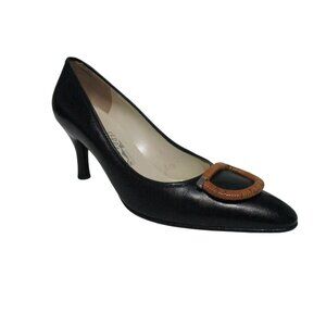 *Salvatore Ferragamo Black Leather Pumps w Wrapped Vamp Logo - 9.5B